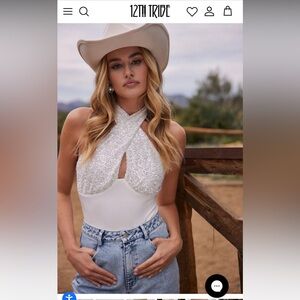 12 tribe halter sequin white top. Bridal.